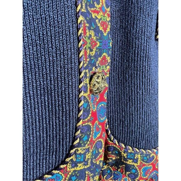 Vintage Jeffrey and Dara Set navy blue knit jacket with embroidery Skirt midi pl - Picture 3 of 16